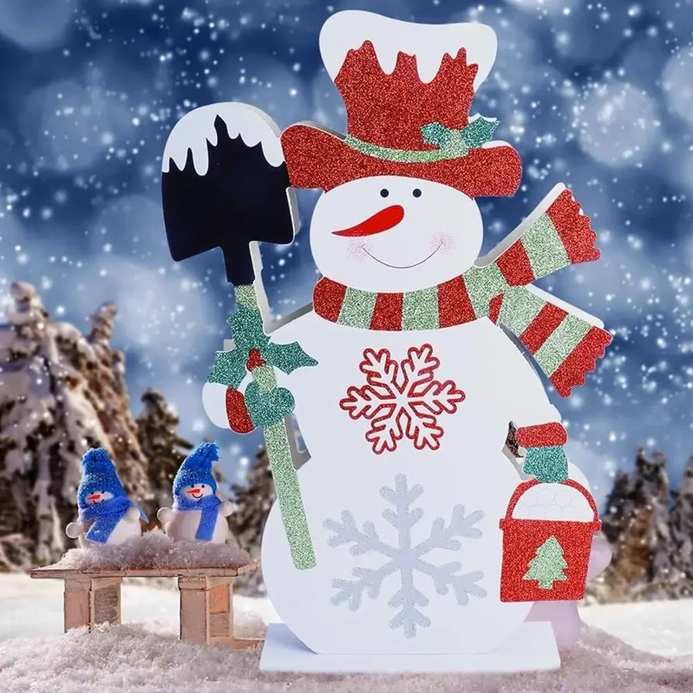 Winter Wooden Snowman Sign, Xmas Snowman Table Decoration